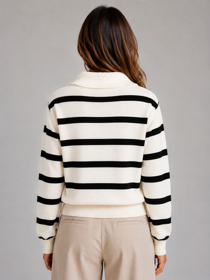 Irene | Jersey de punto a rayas con cuello y media cremallera
