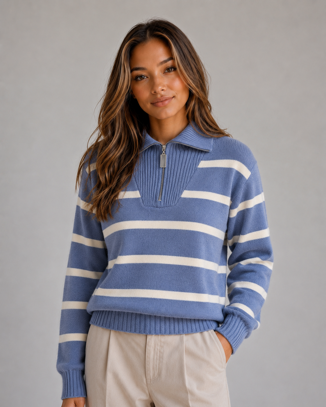 Irene | Jersey de punto a rayas con cuello y media cremallera