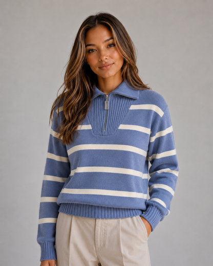 Irene | Jersey de punto a rayas con cuello y media cremallera