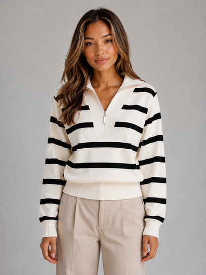 Irene | Jersey de punto a rayas con cuello y media cremallera