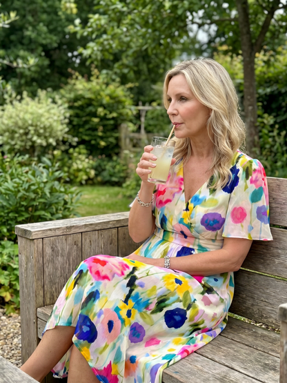 Isabella | Flutter Sleeve Gathered Waist Floral Print Midi Dress