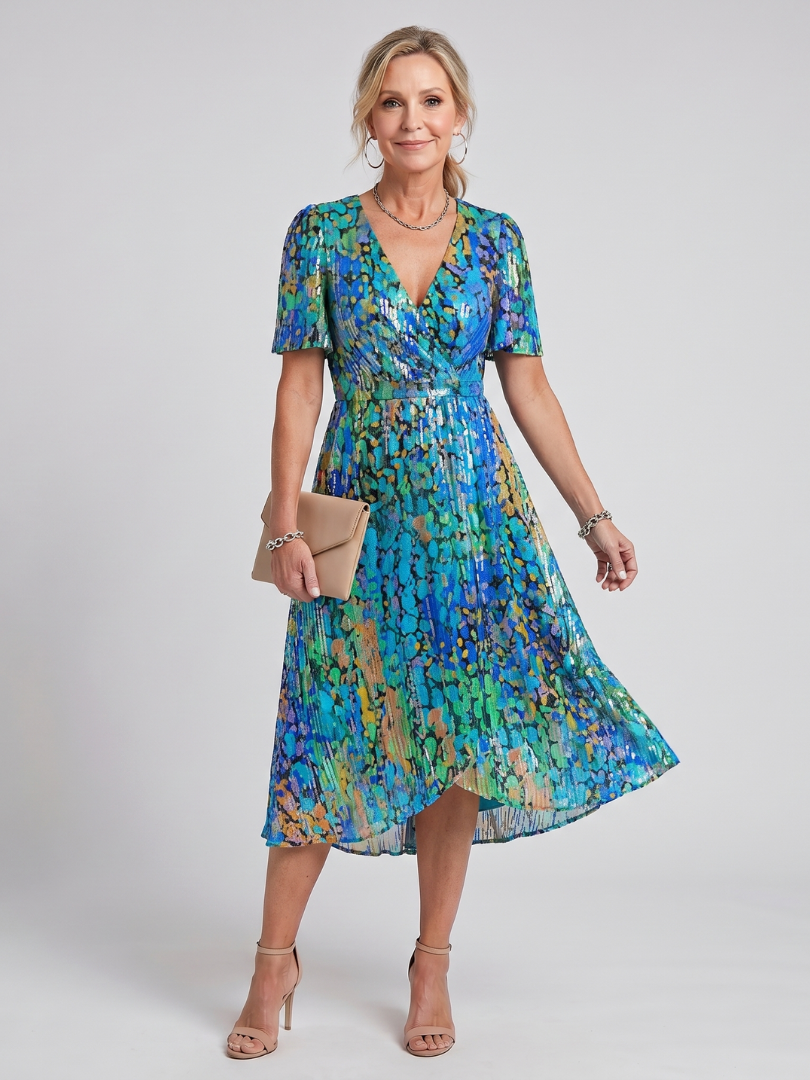 Isabella | Flutter Sleeve Gathered Waist Floral Print Midi Dress