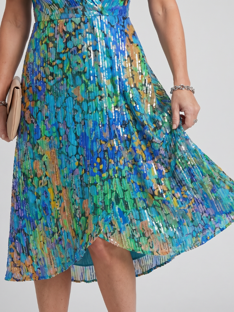 Isabella | Flutter Sleeve Gathered Waist Floral Print Midi Dress