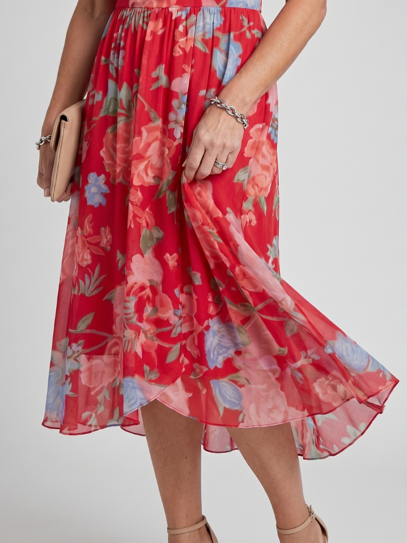 Isabella | Flutter Sleeve Gathered Waist Floral Print Midi Dress