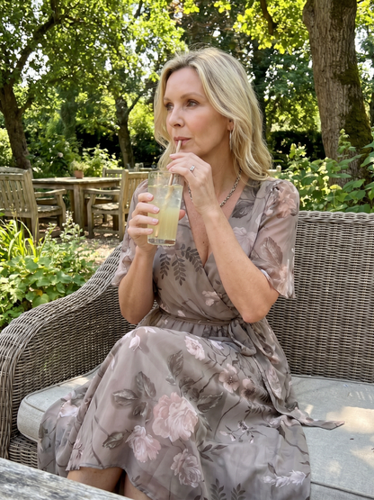 Isabella | Flutter Sleeve Gathered Waist Floral Print Midi Dress