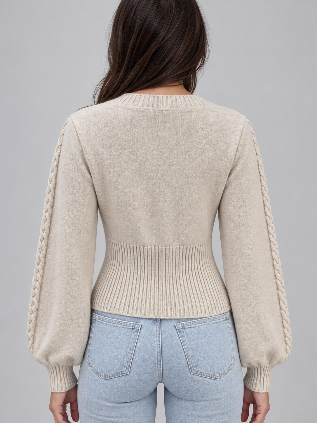 Joan | Jersey de ochos con cuello cuadrado y mangas abullonadas