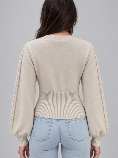 Joan | Jersey de ochos con cuello cuadrado y mangas abullonadas