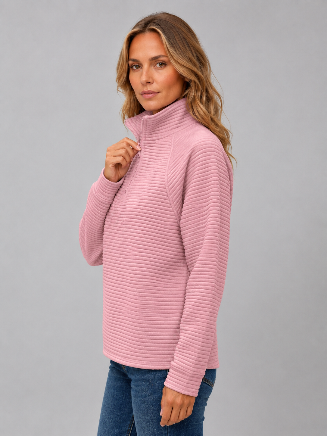 June | Jersey de punto acanalado con media cremallera
