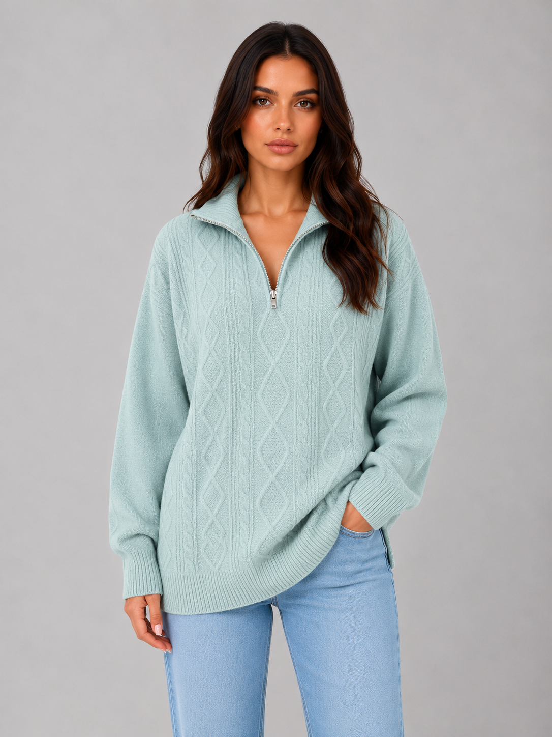 Karen | Jersey de punto trenzado con media cremallera