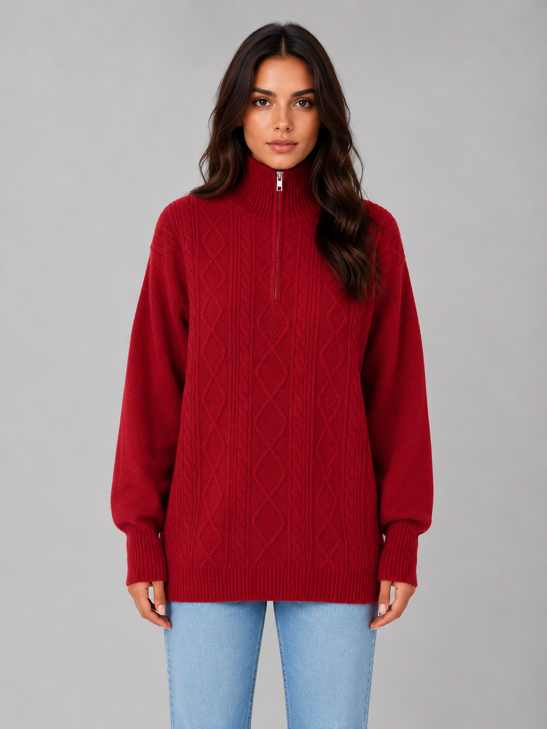 Karen | Jersey de punto trenzado con media cremallera