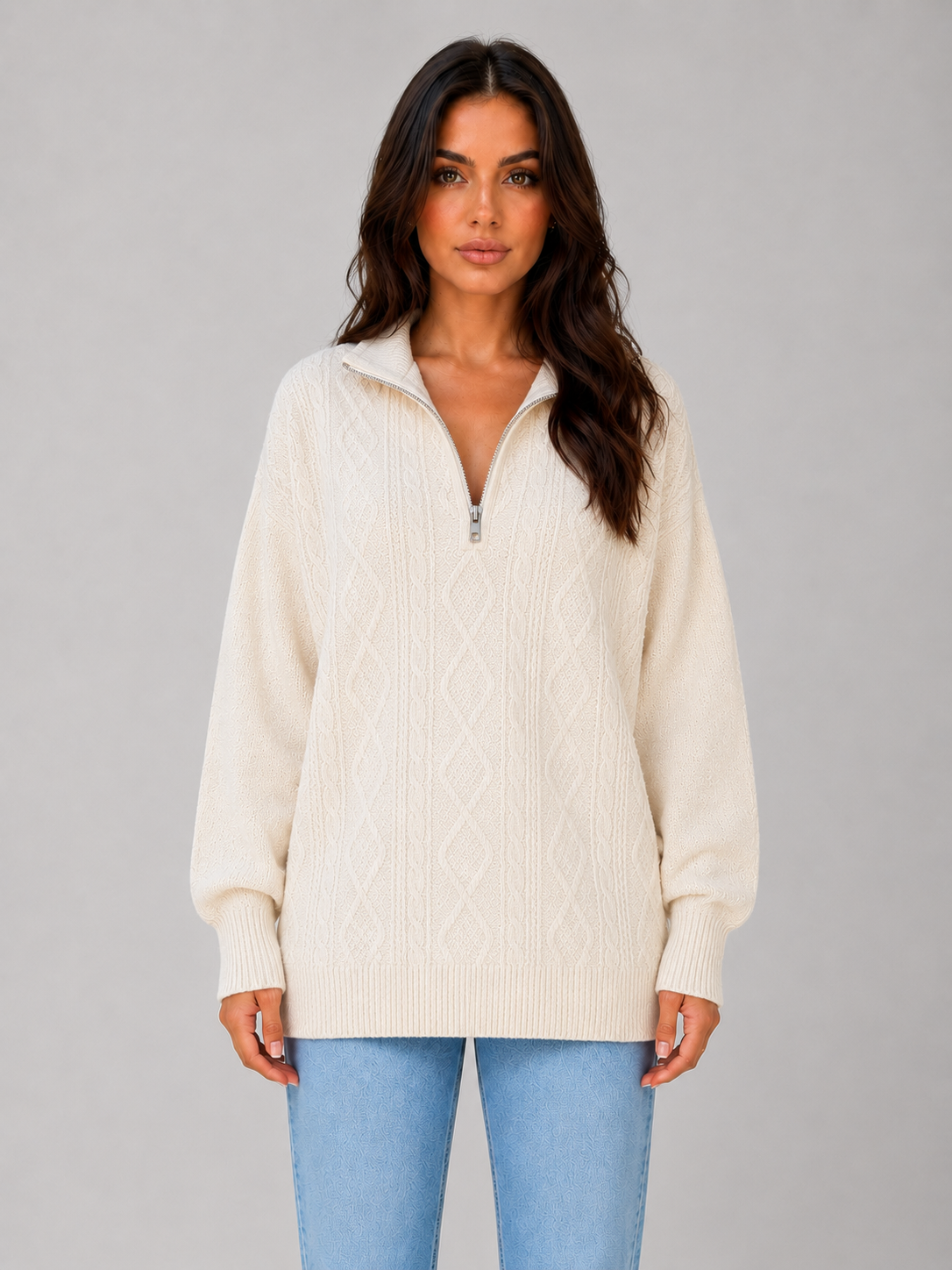 Karen | Jersey de punto trenzado con media cremallera