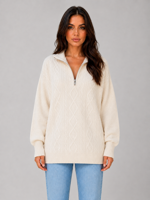 Karen | Jersey de punto trenzado con media cremallera