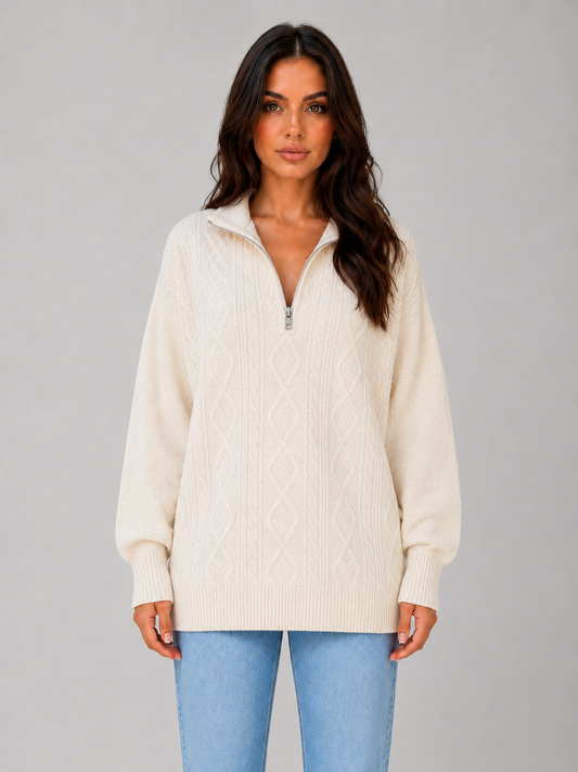 Karen | Half Zip Cable Knit Jumper
