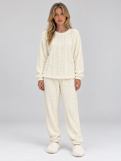 Kenzie | Piżamowy komplet z dzianiny w warkoczowy wzór i polaru termicznego