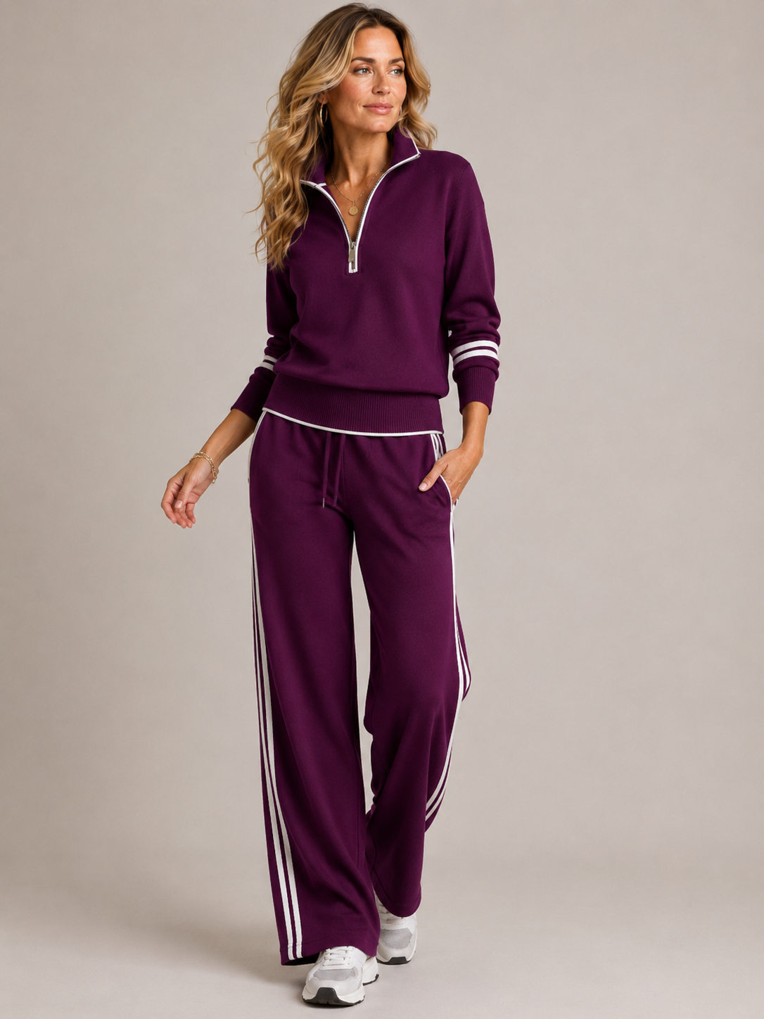 Marisa | Quarter Zip Jumper Wide Leg Trouser Set