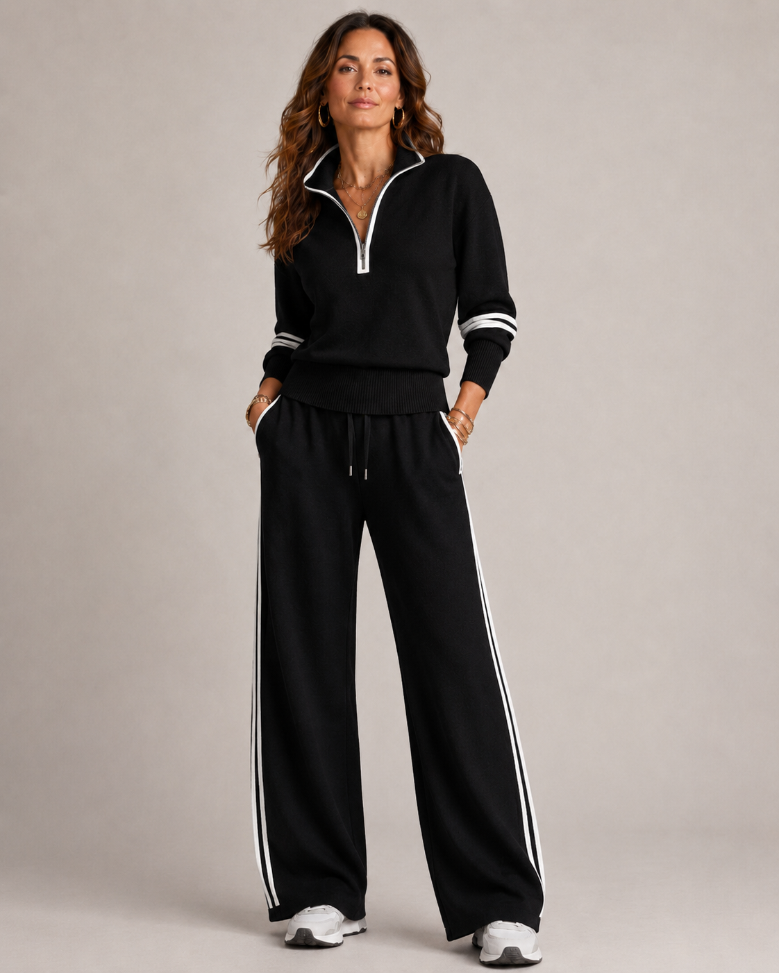 Marisa | Quarter Zip Jumper Wide Leg Trouser Set