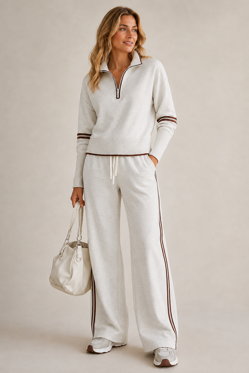 Marisa | Quarter Zip Jumper Wide Leg Trouser Set