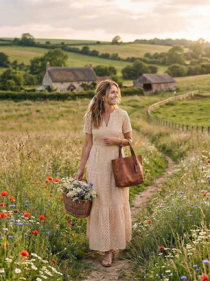Laura | Short Sleeve Eyelet Tiered Midi Dress