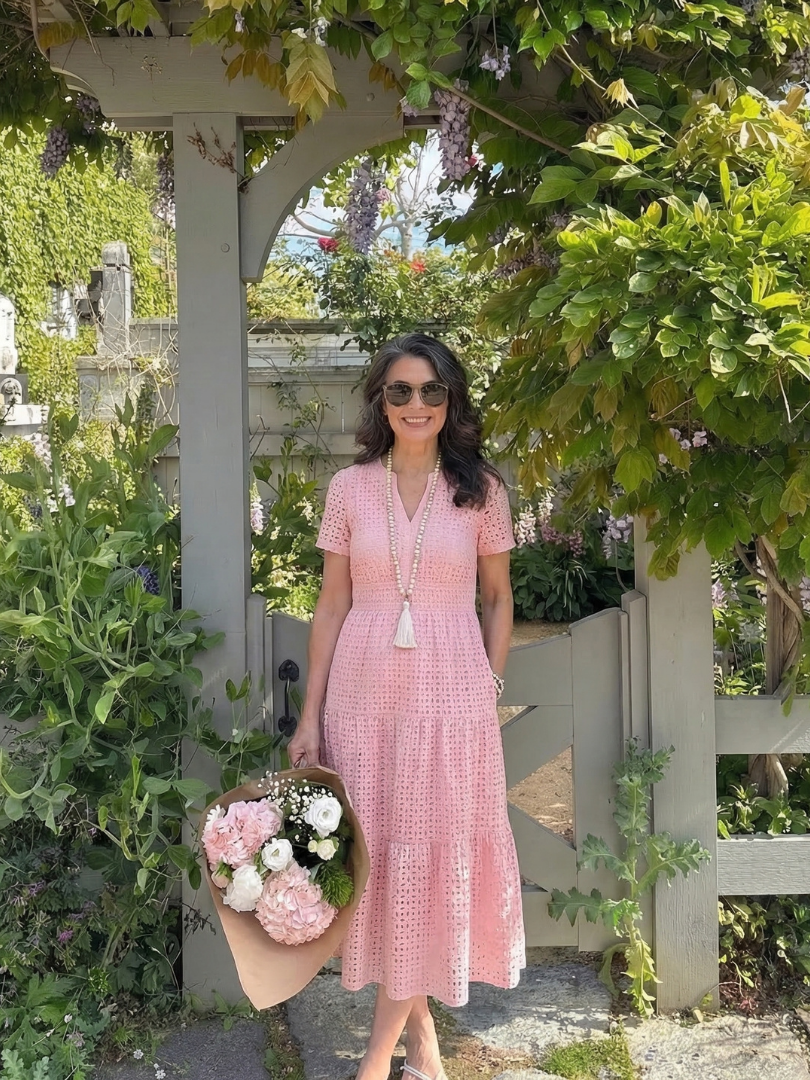 Laura | Short Sleeve Eyelet Tiered Midi Dress
