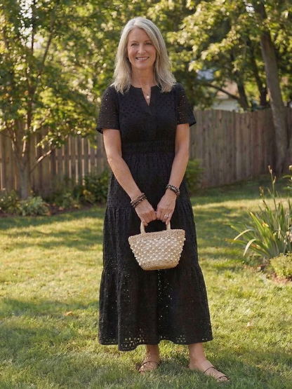Laura | Short Sleeve Eyelet Tiered Midi Dress