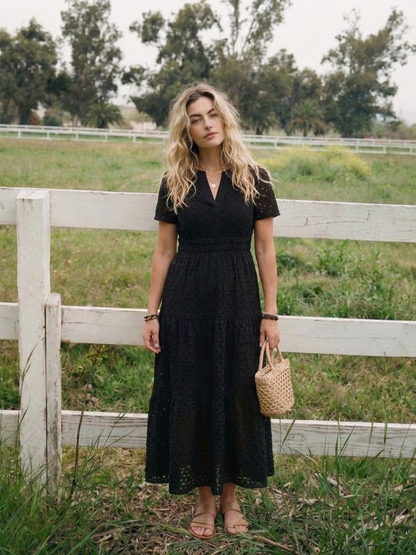 Laura | Short Sleeve Eyelet Tiered Midi Dress