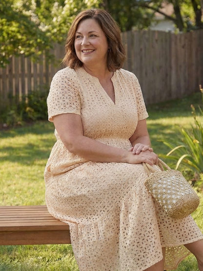 Laura | Short Sleeve Eyelet Tiered Midi Dress