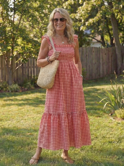 Lily | Flutter Sleeve Smocked Gingham Maxi Dress