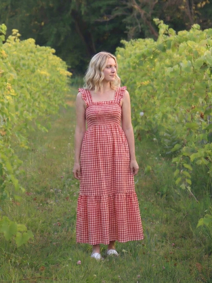 Lily | Flutter Sleeve Smocked Gingham Maxi Dress