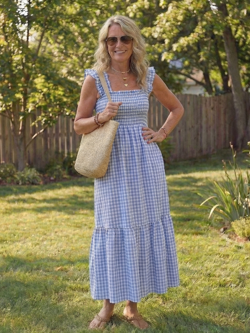 Lily | Flutter Sleeve Smocked Gingham Maxi Dress