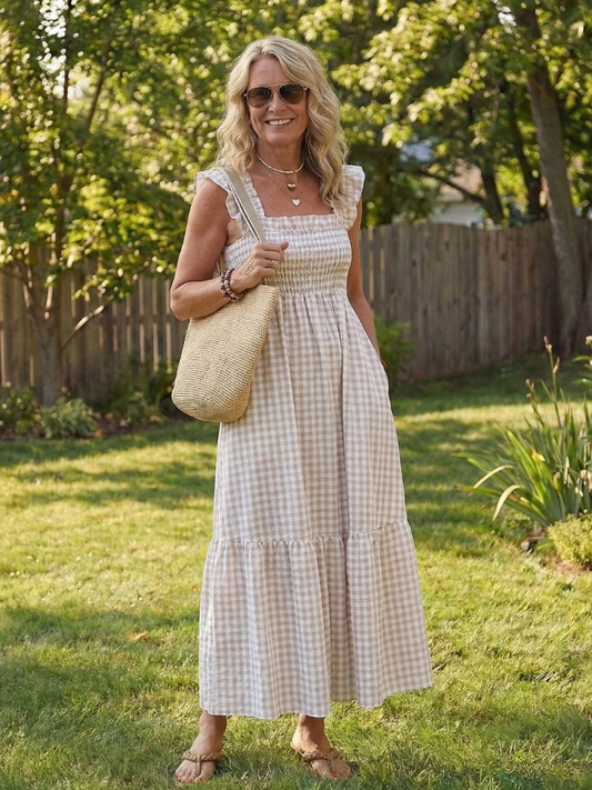 Lily | Flutter Sleeve Smocked Gingham Maxi Dress