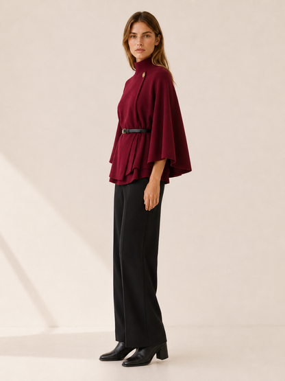 Lora | High Neck Belted Cape Jacket