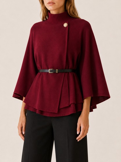 Lora | High Neck Belted Cape Jacket