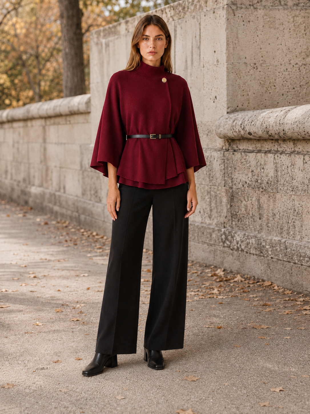 Lora | High Neck Belted Cape Jacket