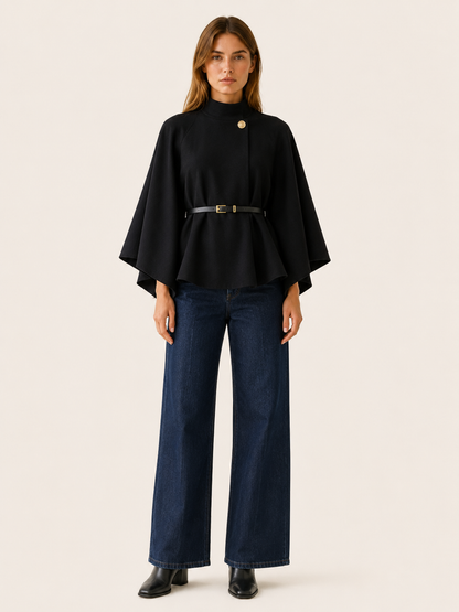 Lora | High Neck Belted Cape Jacket