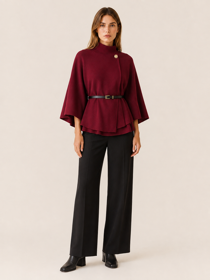 Lora | High Neck Belted Cape Jacket