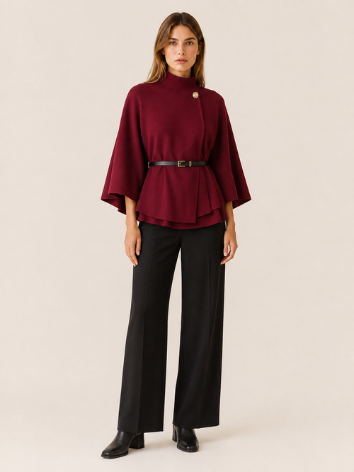 Lora | High Neck Belted Cape Jacket