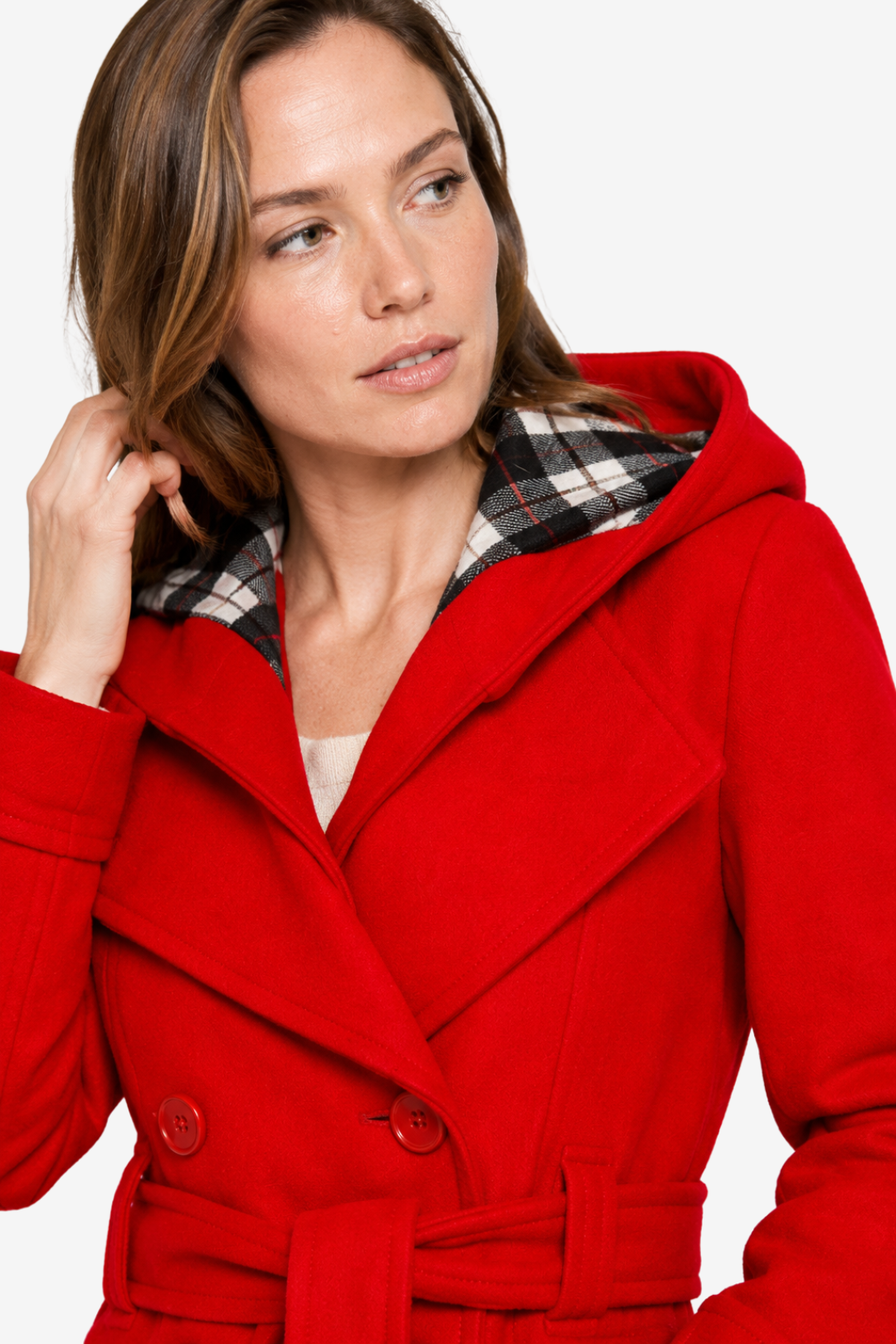 Lora | High Neck Belted Hooded Long Coat
