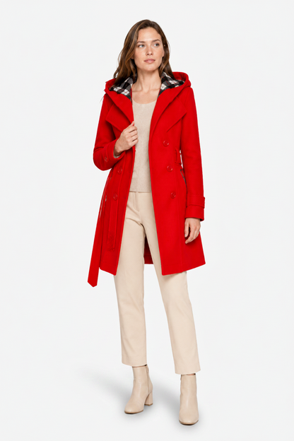 Lora | High Neck Belted Hooded Long Coat
