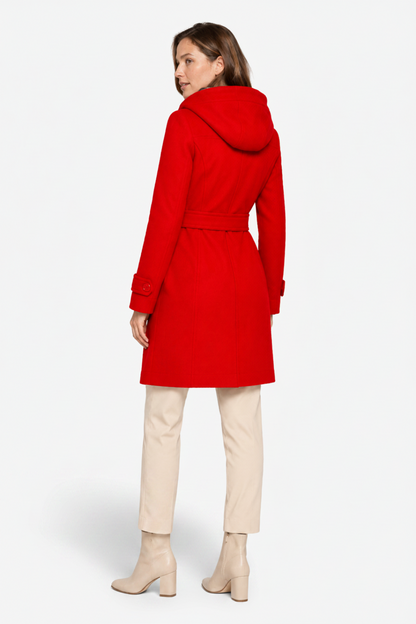 Lora | High Neck Belted Hooded Long Coat