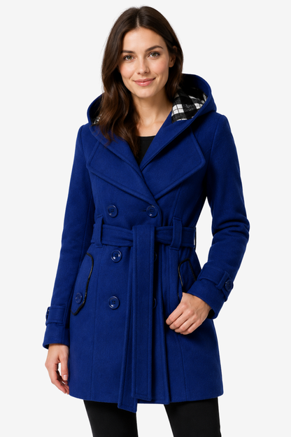 Lora | High Neck Belted Hooded Long Coat