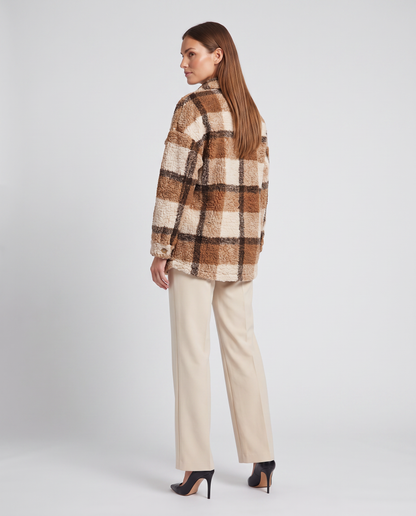 Amelia | Oversized Plaid Teddy Sherpa Longline Jacket
