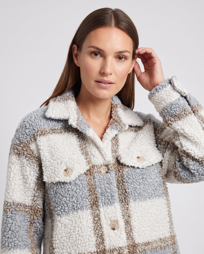 Amelia | Oversized Plaid Teddy Sherpa Longline Jacket
