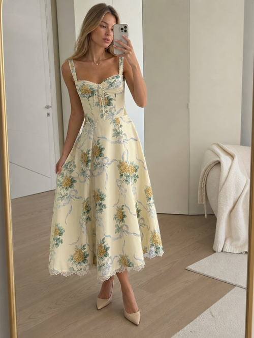 Lyn | Soft Corset Style Structured Bodice Midi Dress