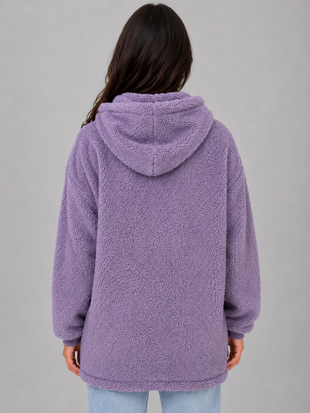 Mabel | Gilet long zippé à capuche en tissu teddy