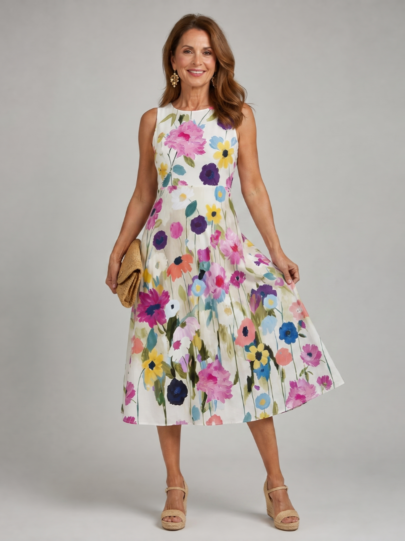 Madison | Floral Print Sleeveless Round Neck Midi Dress