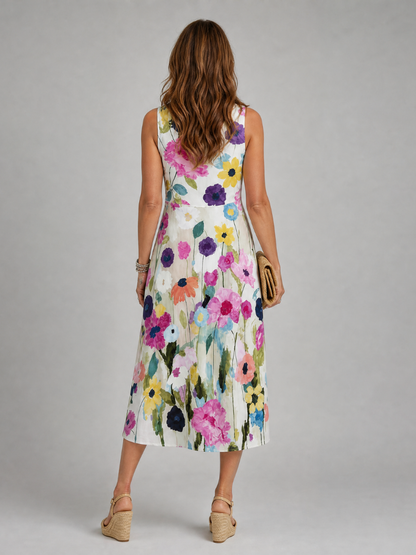 Madison | Floral Print Sleeveless Round Neck Midi Dress