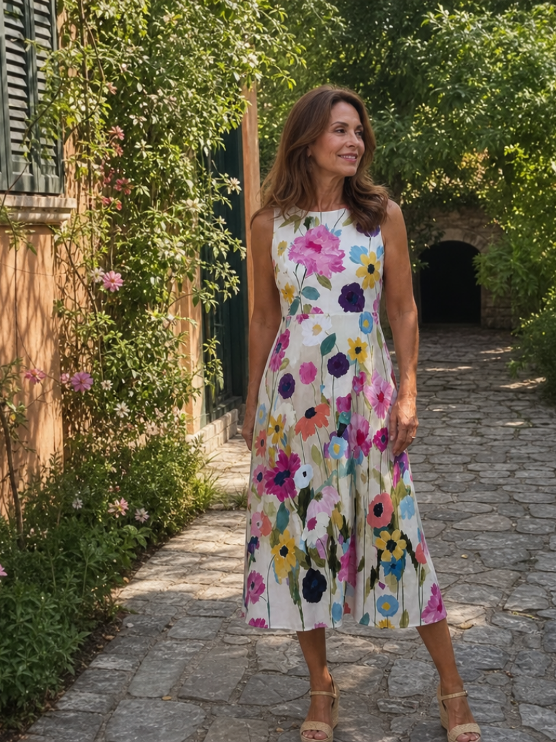 Madison | Floral Print Sleeveless Round Neck Midi Dress