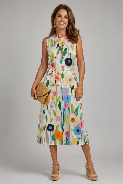 Madison | Floral Print Sleeveless Round Neck Midi Dress