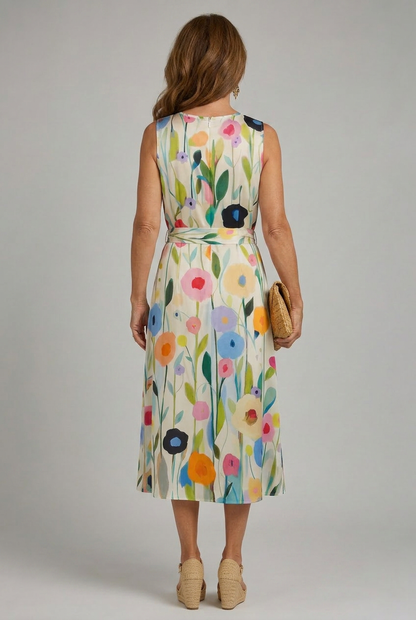 Madison | Floral Print Sleeveless Round Neck Midi Dress