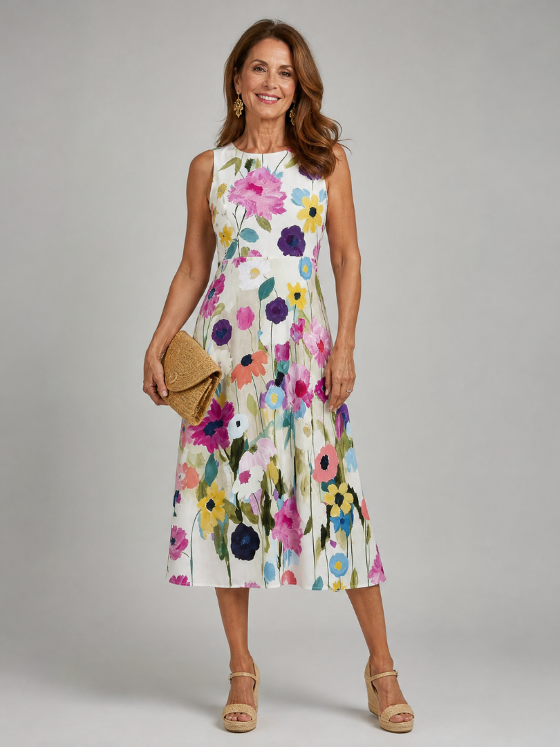 Madison | Floral Print Sleeveless Round Neck Midi Dress